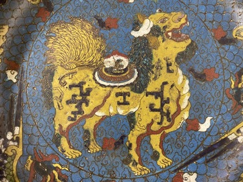 A large Chinese cloisonn&eacute; basin with a qilin, phoenixes and dragons, Republic